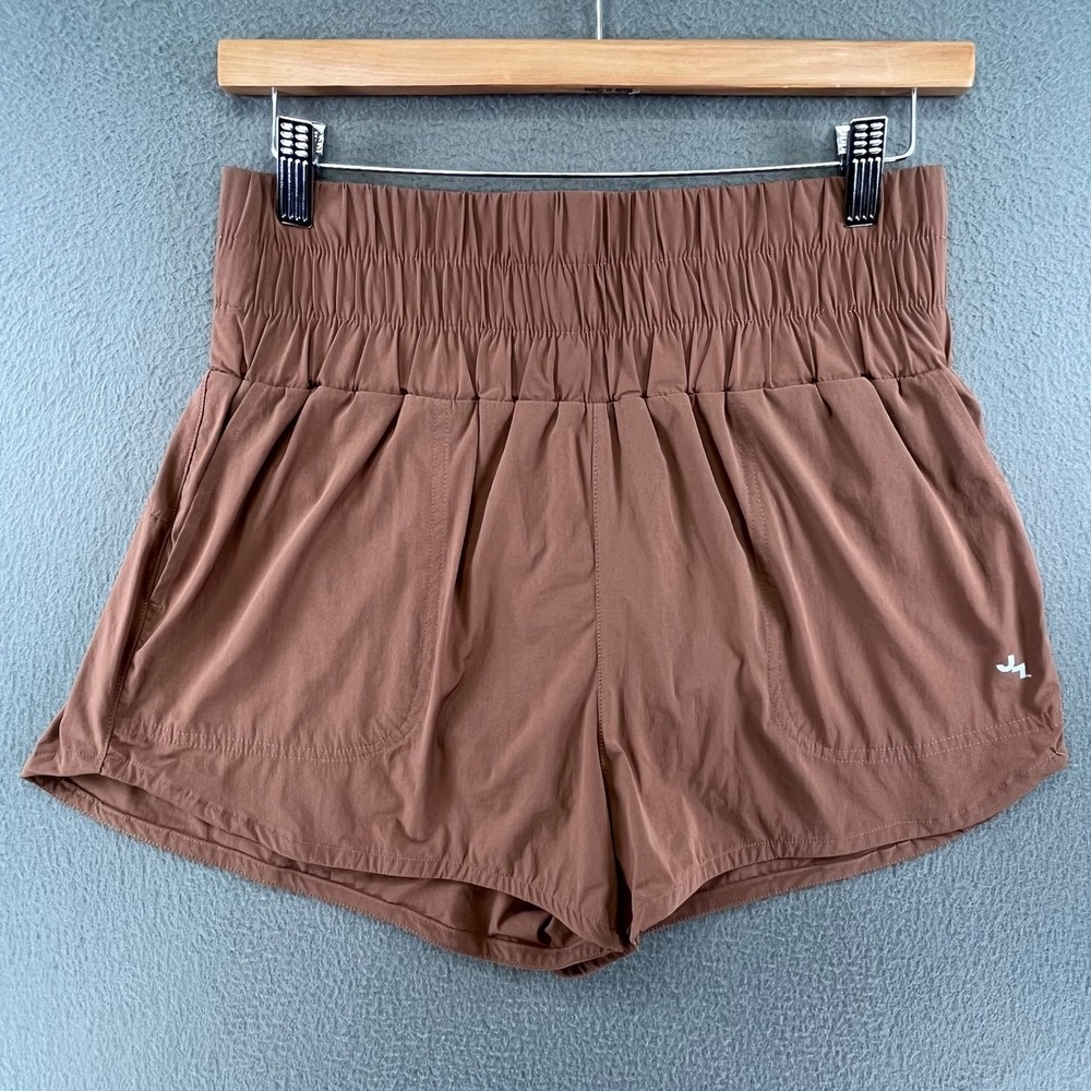 JoyLab Women Athletic Shorts Nylon Spandex Small High Rise Smocked Brown